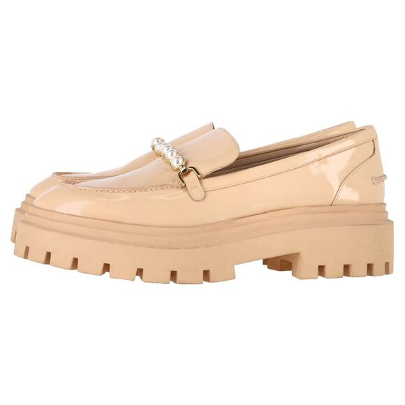 Stuart Weitzman Perla Embellished Platform Loafers in Beige Patent Leather - Picture 4 of 6